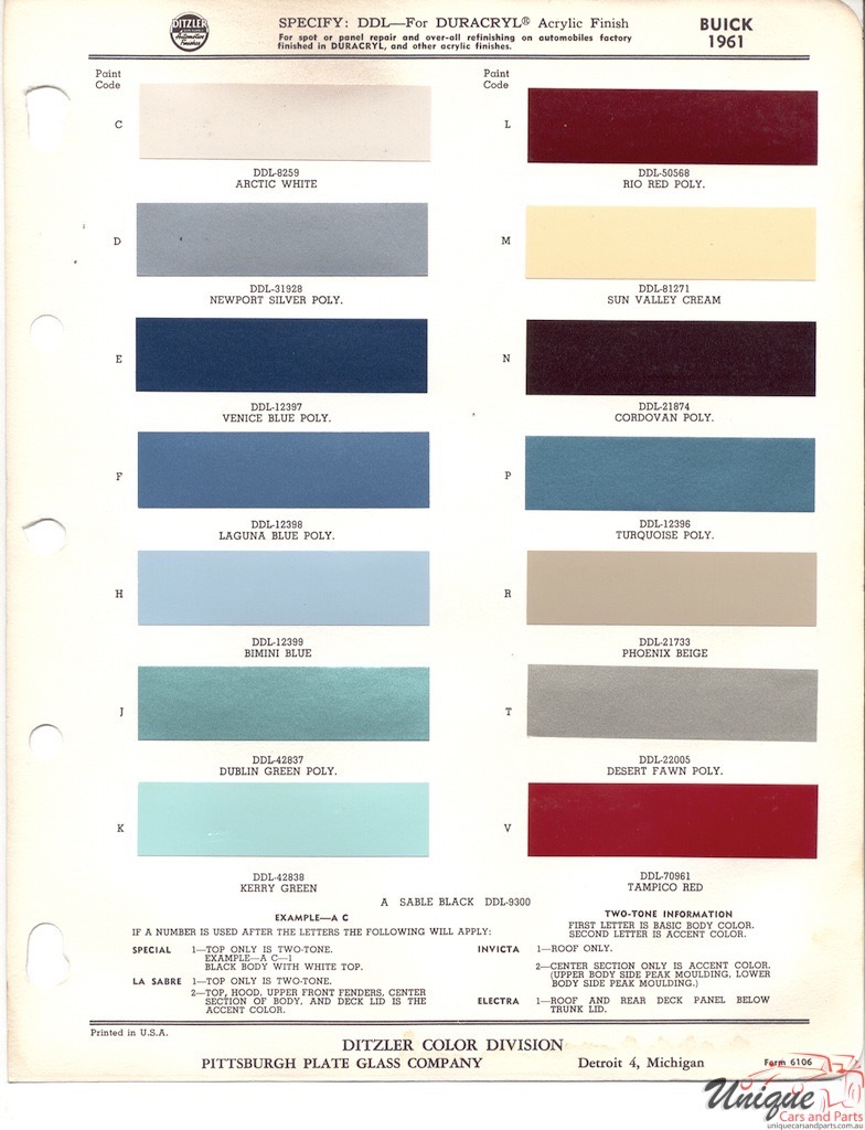 1961 Buick Paint Charts PPG 1
